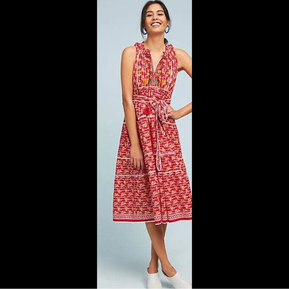 Anthropologie Red and White Maxi Dress